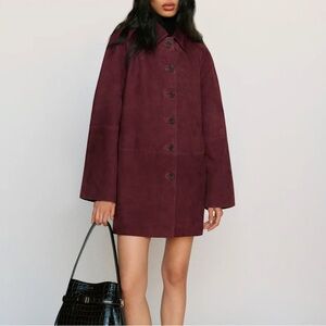 Reformation Burgundy Veda Suede Leather Jacket
